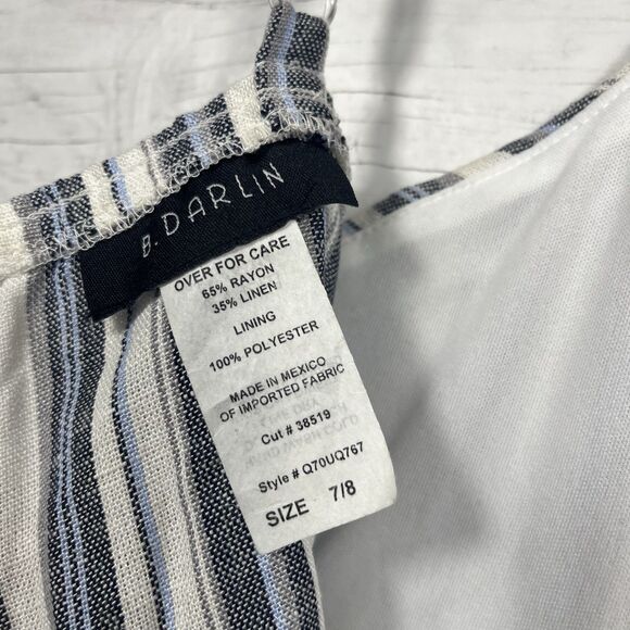 B. Darlin juniors blue white striped romper size 7/8 rayon linen casual summer - Picture 5 of 6